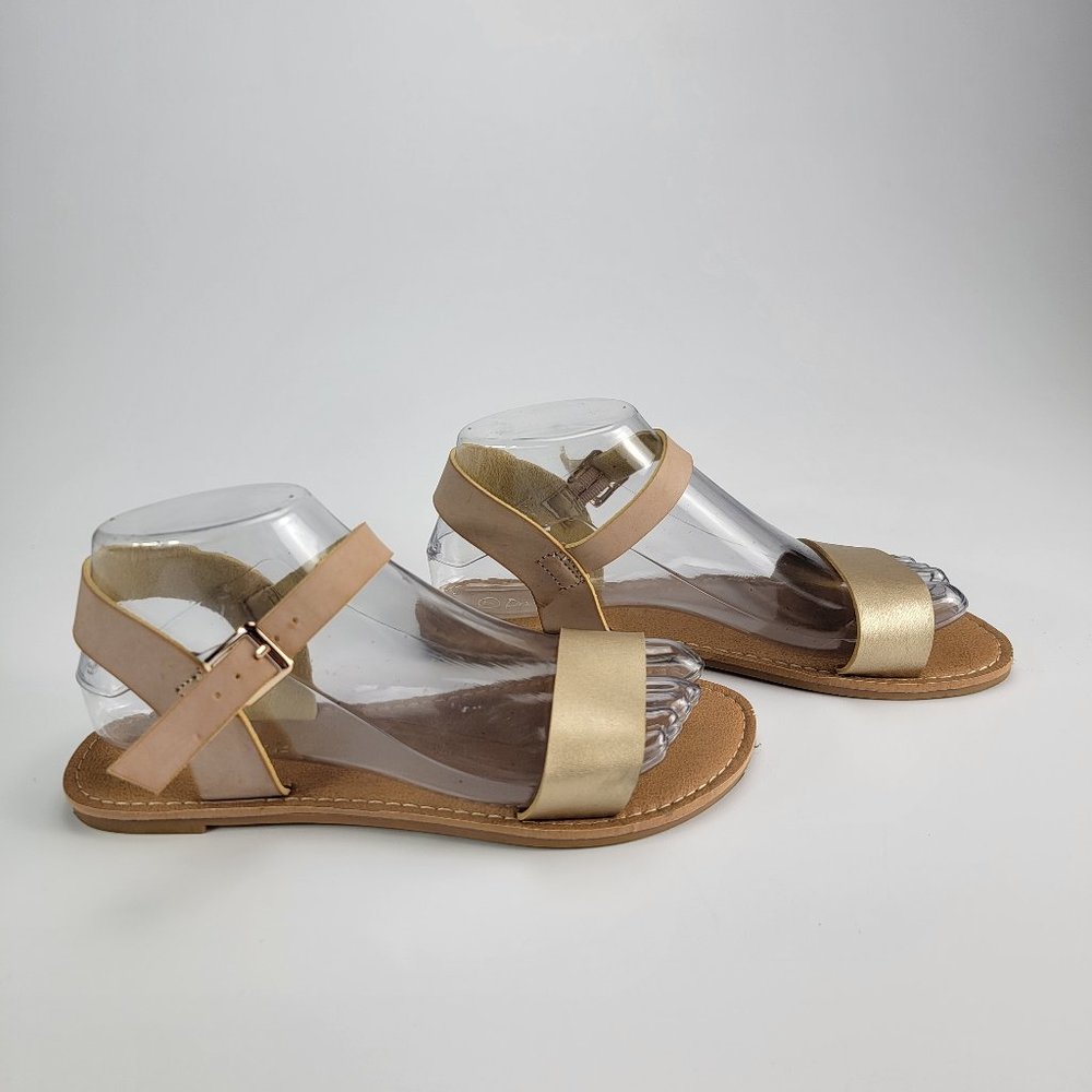 Gold & Nude Buckle Strap Sandal Size 7, WORE ONCE- Dream Pairs
